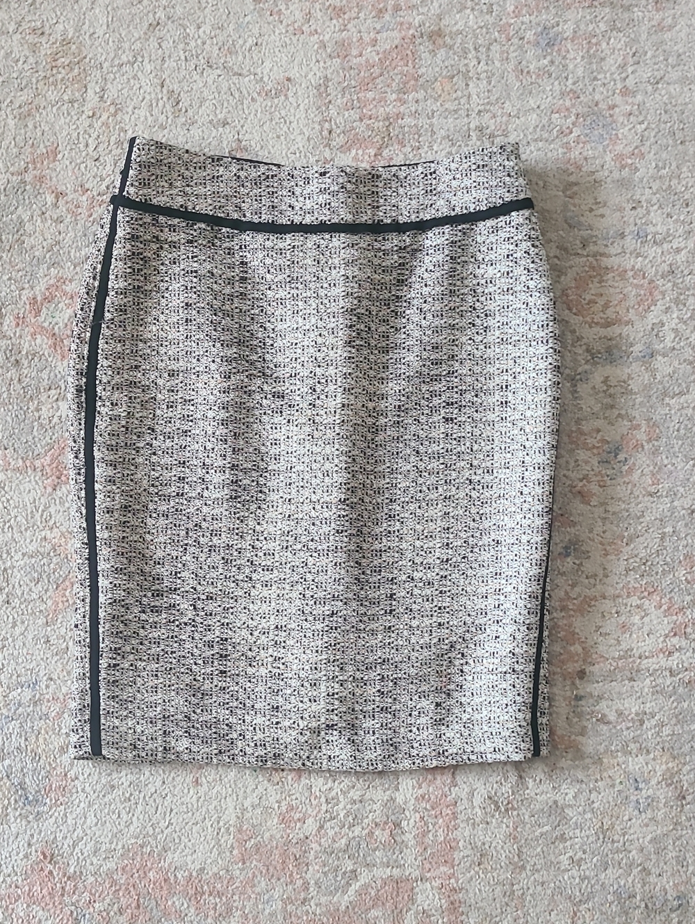 Ann Taylor Tweed Pencil Skirt in Ivory and Black Trim